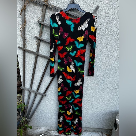 Alice + Olivia Rosaria Butterfly Print Low Back Fitted Maxi Dress in Red - Picture 6 of 16